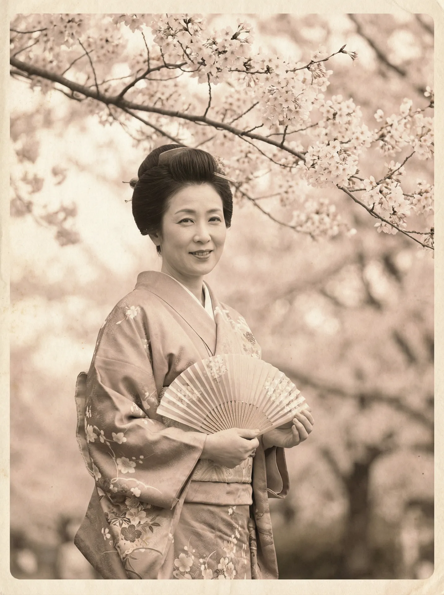 一位持扇的优雅 女神视频-精彩美女视频秀|免费视频每日更新 在樱花树下的复古写真