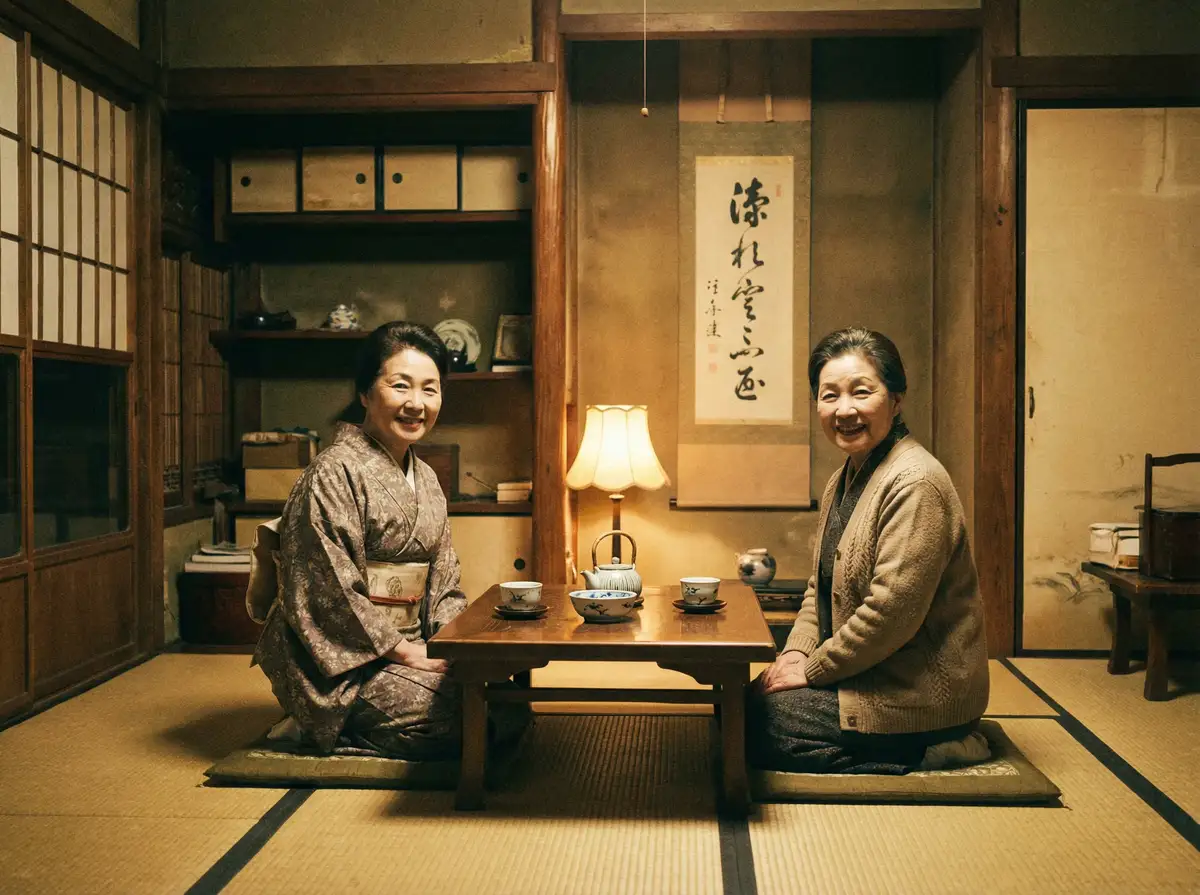 两位优雅的 女神视频-精彩美女视频秀|免费视频每日更新 在日式茶室中品茶交谈